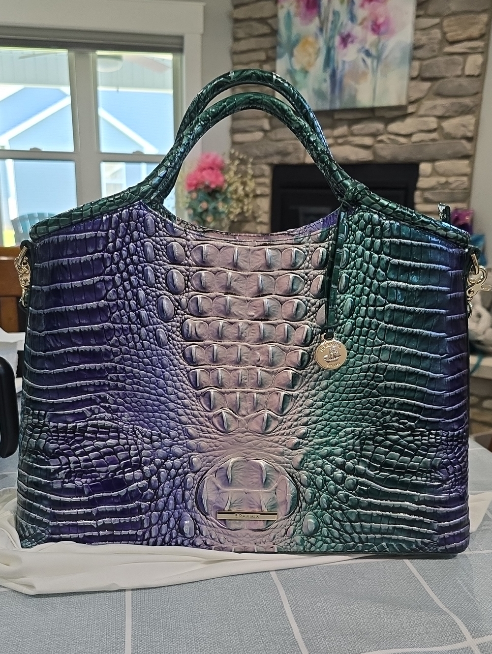 Brahim,Beautiful Gradient Croc Tote Bag - Emerald to Purple